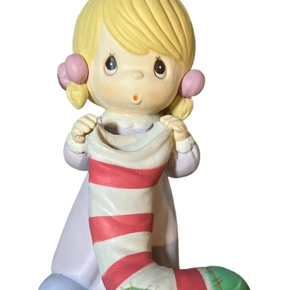 1995 Enesco Precious Moments - Girl Holding Red/ White Stocking Figurine #169951 - Picture 1 of 11